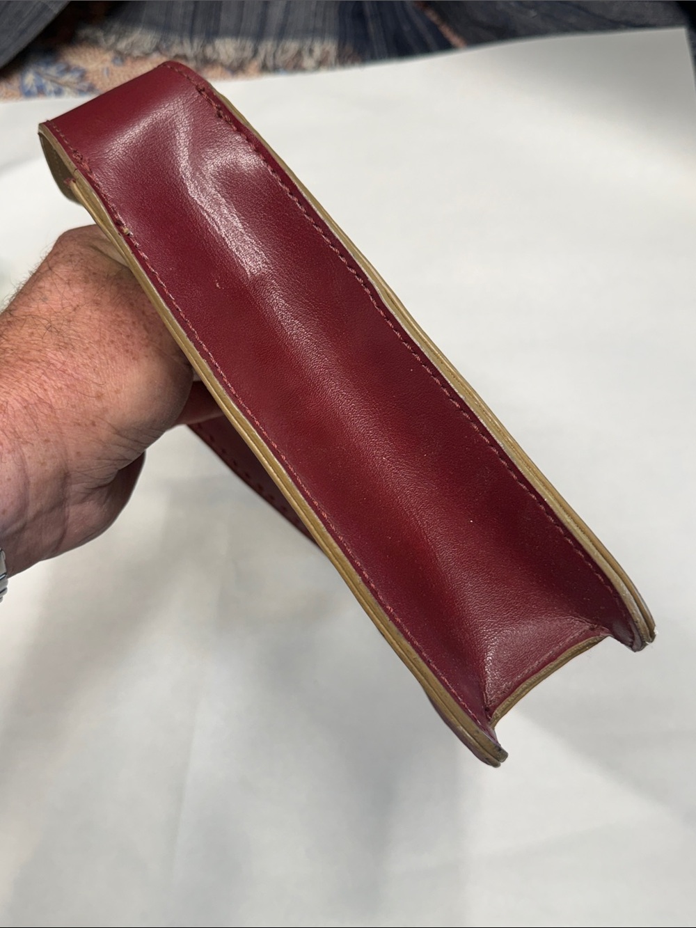 Mondani Burgundy and Tan Faux Leather Shoulder Bag with Perforated Floral Detail - Picture 9 of 10